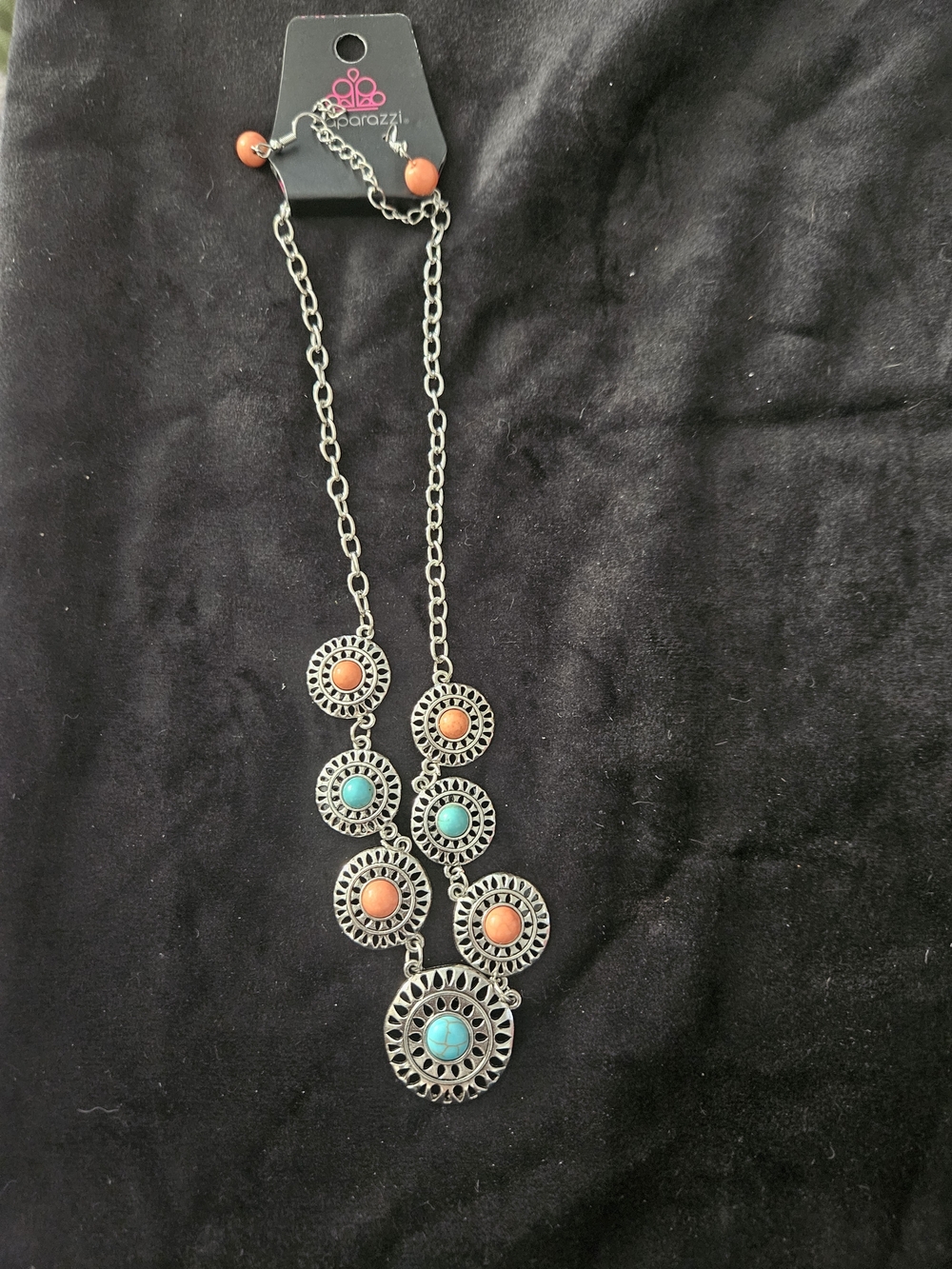 paparazzi Turquoise & Coral Concho Statement Necklace